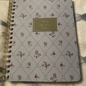 Gold Spiral Floral Notebook - Blue with Burgundy Accent